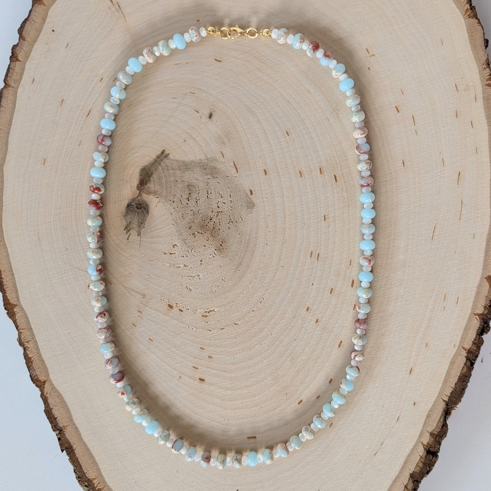 Gemstone Necklace- Impression Snake Skin Jasper,Mother Of Pearl